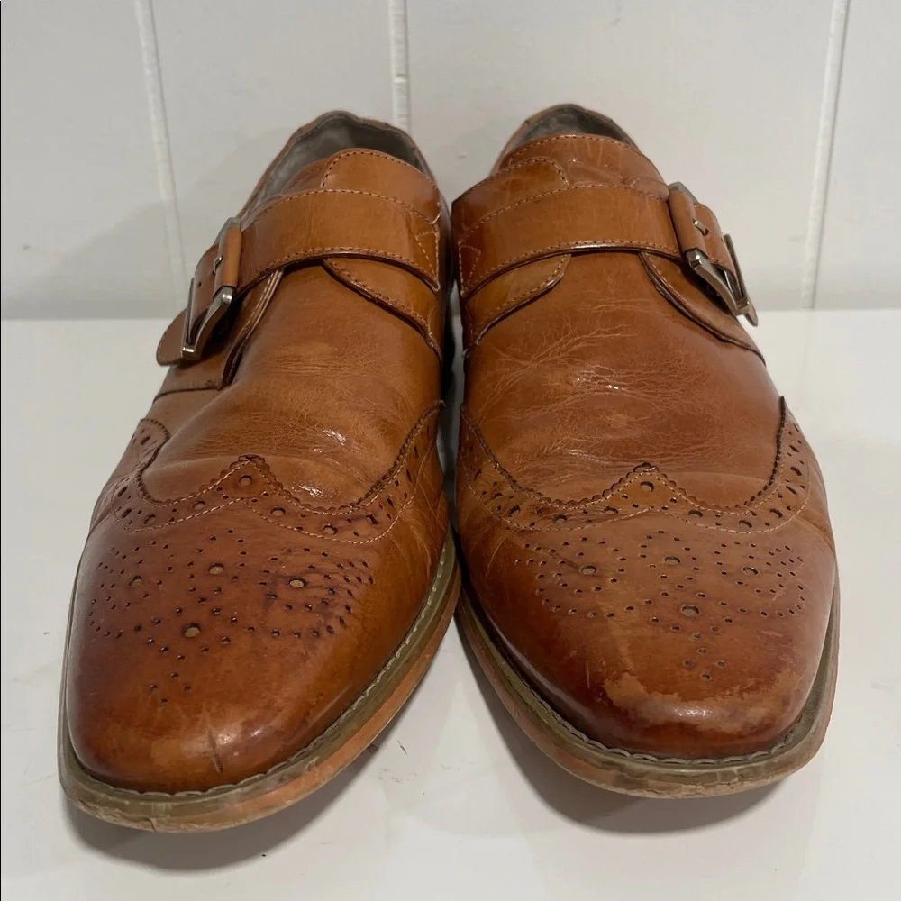 Giorgio V Brown Leather Monk Strap Wingtip Dress Shoes Sz 10M